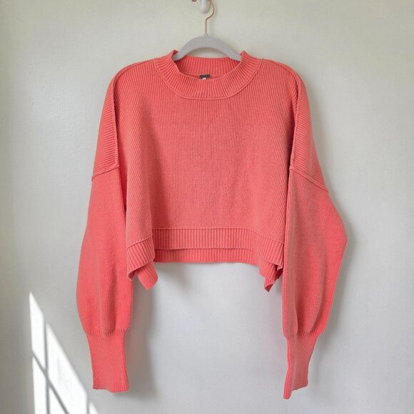 Free People Easy Street Crop Sweater in Guava Juice Medium - Picture 2 of 8